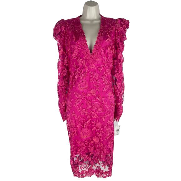 Tadashi Shoji Embroidered Puff Sleeve Cocktail Dress Pink Size 12 - Picture 3 of 10